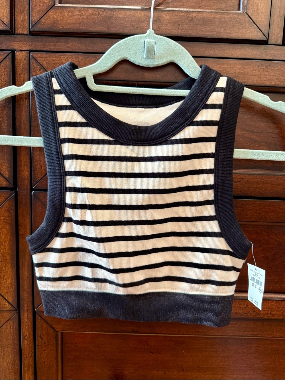 Striped Black and Cream Ribbed Crop Sports Bra